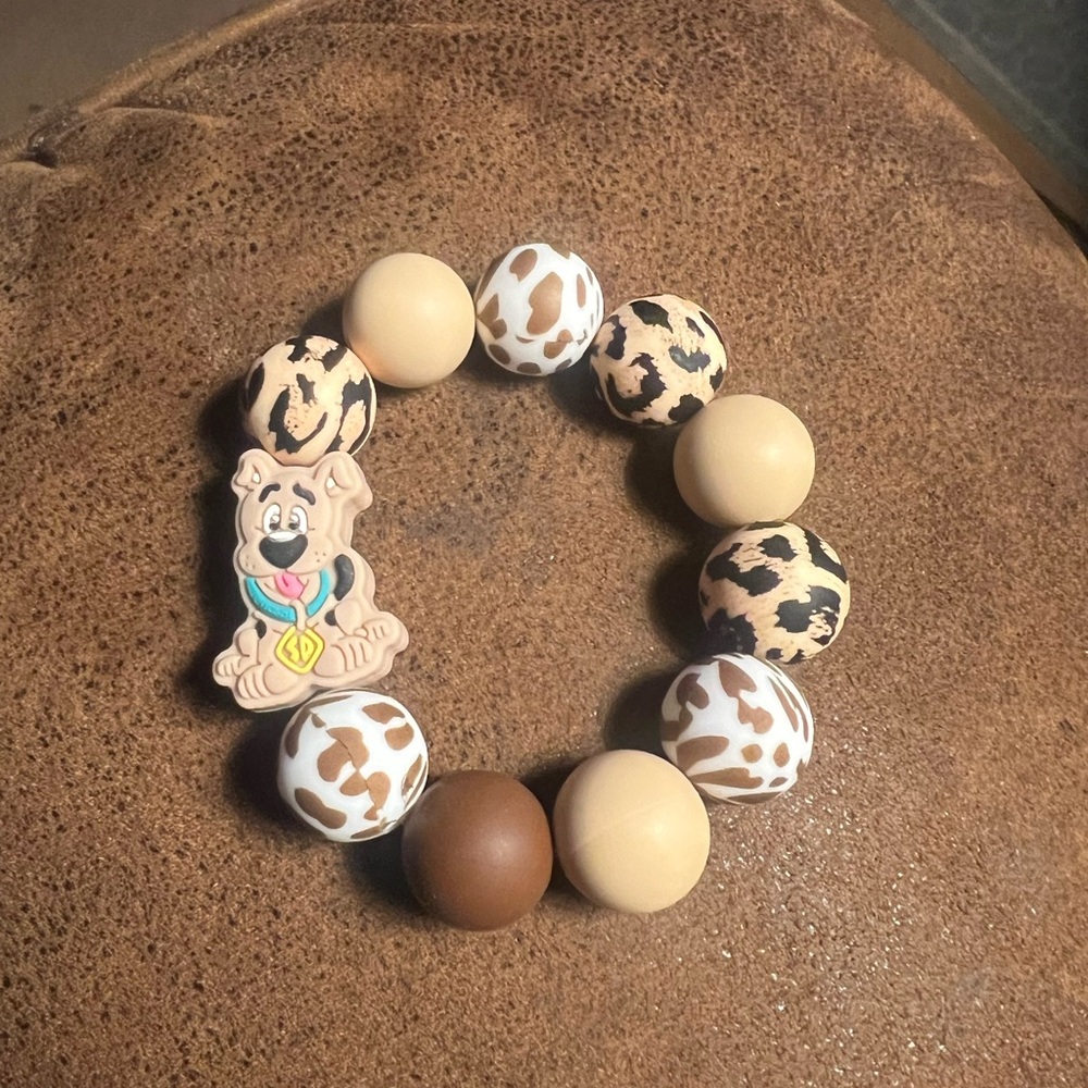 Leopard Print Beaded Bracelet with Dog Charm